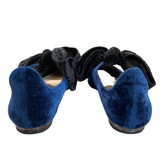 Zara Woman Velvet Big Bow Pointed Toe Flat, Blue and Black, 37 - Picture 3 of 5
